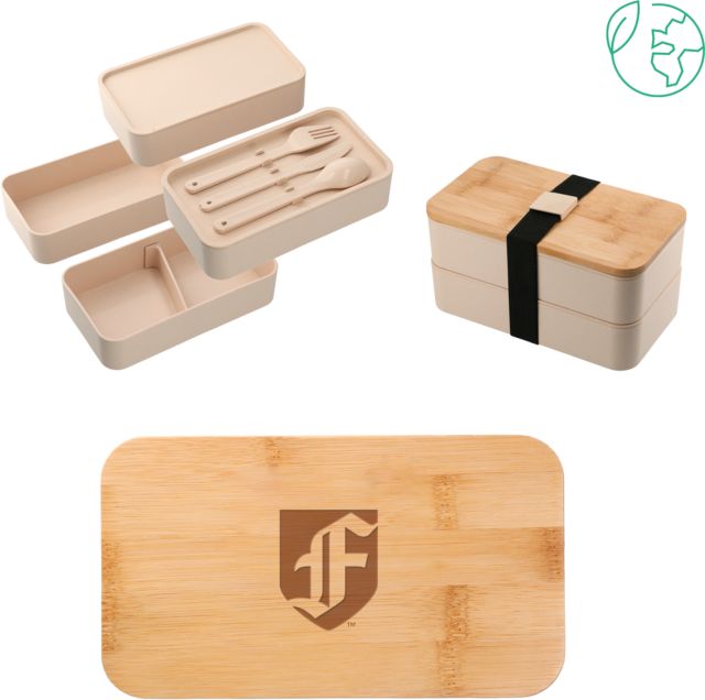 Fordham Stackable Bamboo Fiber Beige Bento Box Fordham University F Shield Engraved - ONLINE ONLY
