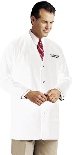 Men's 3-Pocket Mid Length Lab Coat White Size 40