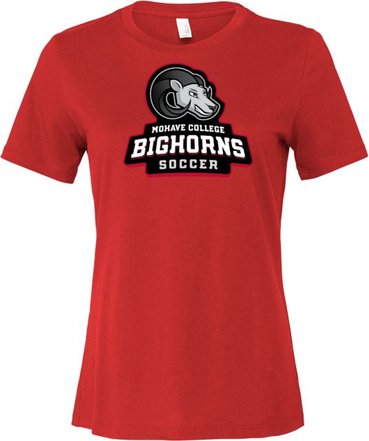 Mohave Bella + Canvas Womens Red Relaxed Cotton T Shirt Mohave College Bighorns Soccer - ONLINE ONLY