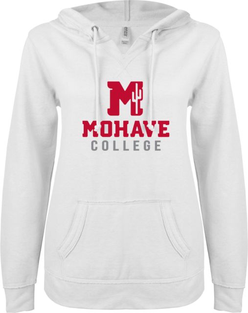 Mohave ENZA Womens V Notch Raw Edge Fleece Hoodie Mohave College Stacked - ONLINE ONLY