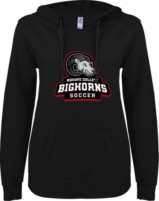 Mohave ENZA Womens V Notch Raw Edge Fleece Hoodie Mohave College Bighorns Soccer - ONLINE ONLY