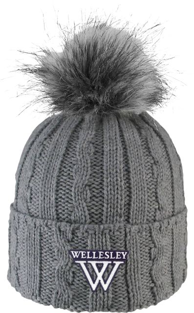 Wellesley College Women's Fur Pom Beanie