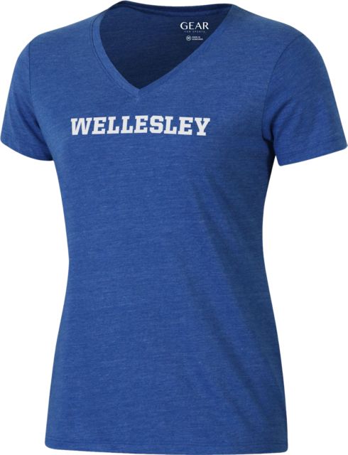 Wellesley College Blue Women's V-Neck Short Sleeve T-Shirt