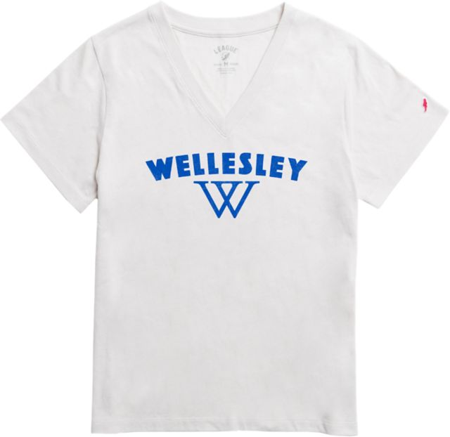 Wellesley College Blue Women's V-Neck Short Sleeve T-Shirt