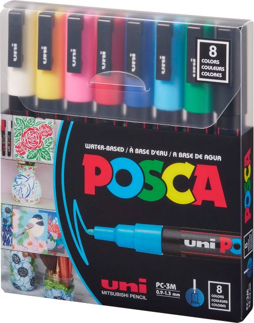 POSCA MARKER SET FINE POINT 8-BASIC COLORS