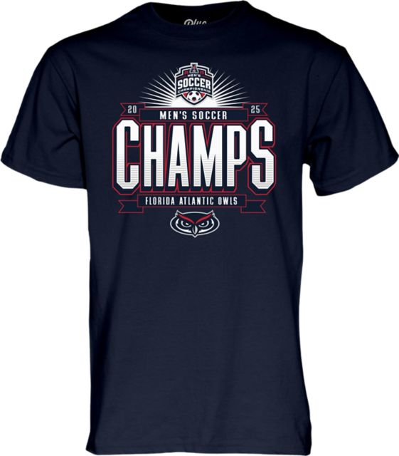 Florida Atlantic Owls Men's Soccer 2025 American Conference Champions Short Sleeve T-Shirt