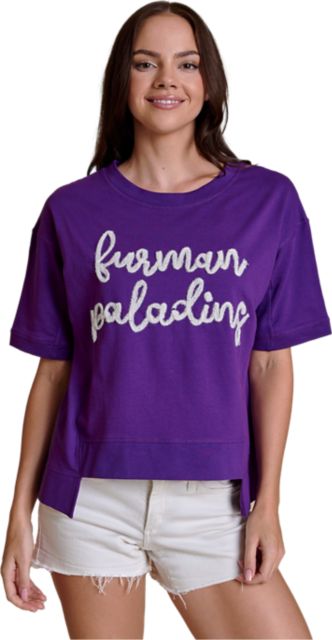 Furman University Women's Glitter Script Boxy Top