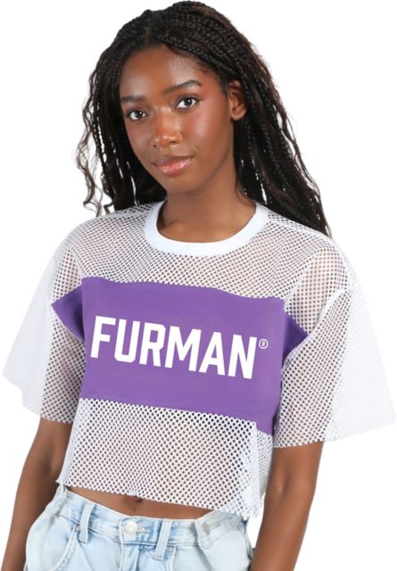 Furman University Women's Paladins Mesh Cropped Short Sleeve T-Shirt