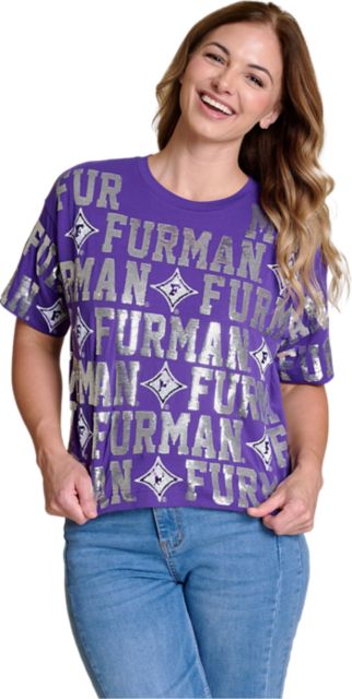 Furman University Women's Sequin Short Sleeve T-Shirt