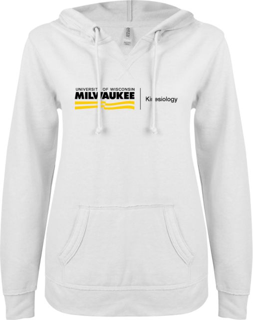 University of Wisconsin Milwaukee ENZA Womens V Notch Raw Edge Fleece Hoodie UWM Kinesiology - ONLINE ONLY