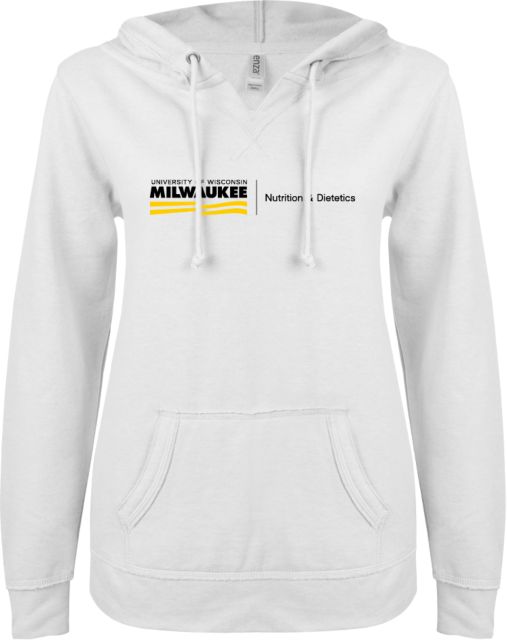 University of Wisconsin Milwaukee ENZA Womens V Notch Raw Edge Fleece Hoodie UWM Nutrition & Dietetics - ONLINE ONLY
