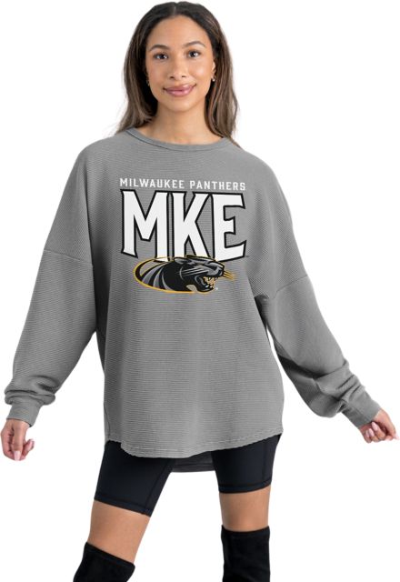 University of Wisconsin Milwaukee Women's Crewneck Essential Corded Pullover with Ribbed Knit Cuff Detail