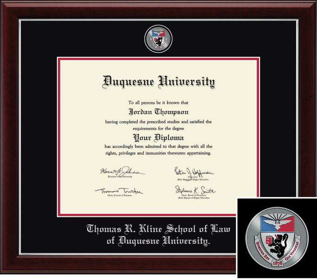 Duquesne University Church Hill Classics, Masterpiece; 11X14 H PHD Degree Thomas R. Kline School of Law Diploma Frame - ONLINE ONLY