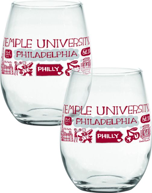 Temple University Julia Gash Stemless Wine Glass - Set of 2
