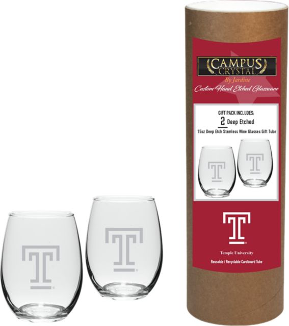 Temple University 15 oz. Stemless Wine Glass - Set of 2