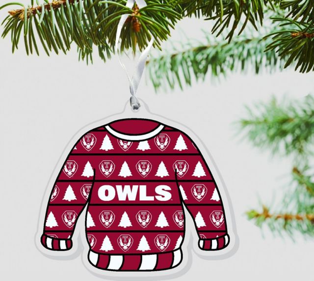 Temple University Owls 3'' x 4'' Etched Ornament