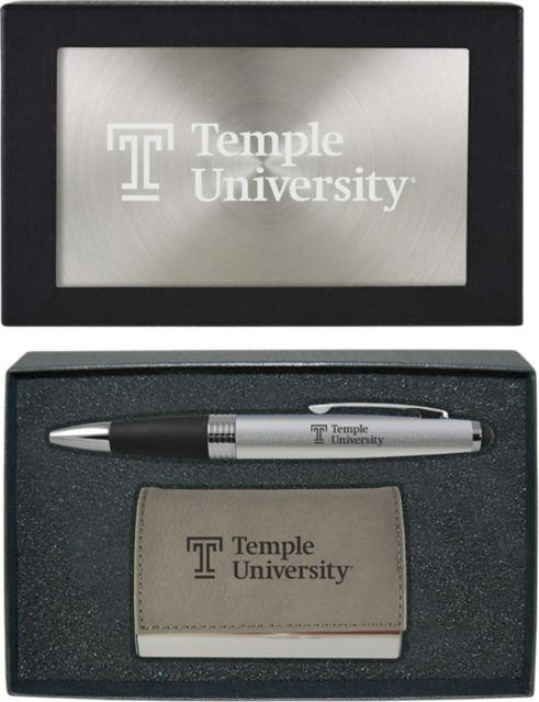 Temple University Business Card Holder & Pen Set