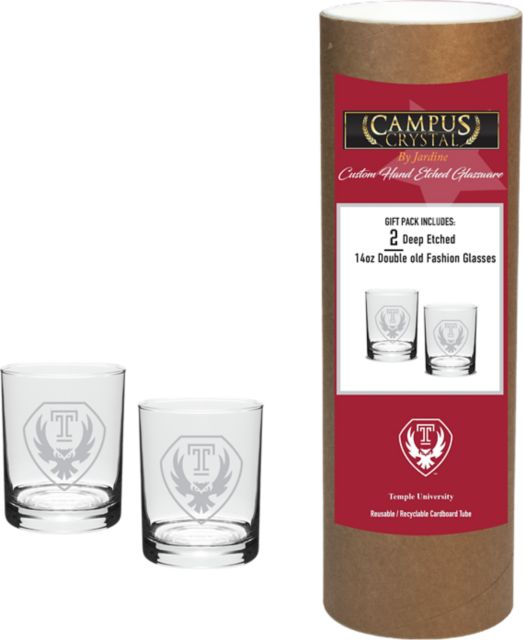 Temple University Owls 14 oz. Double Old Fashion Glass - Set of 2