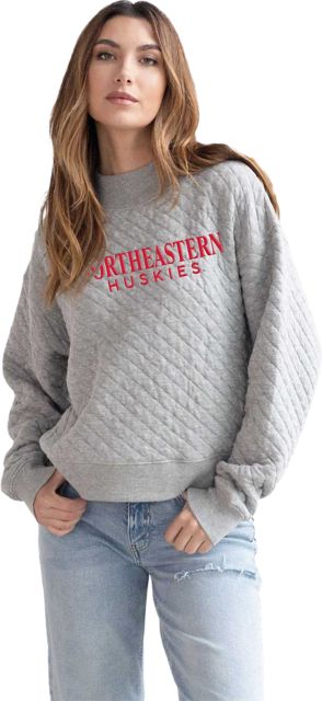 Northeastern University Huskies Women's Mockneck Quilted Crewneck Sweatshirt