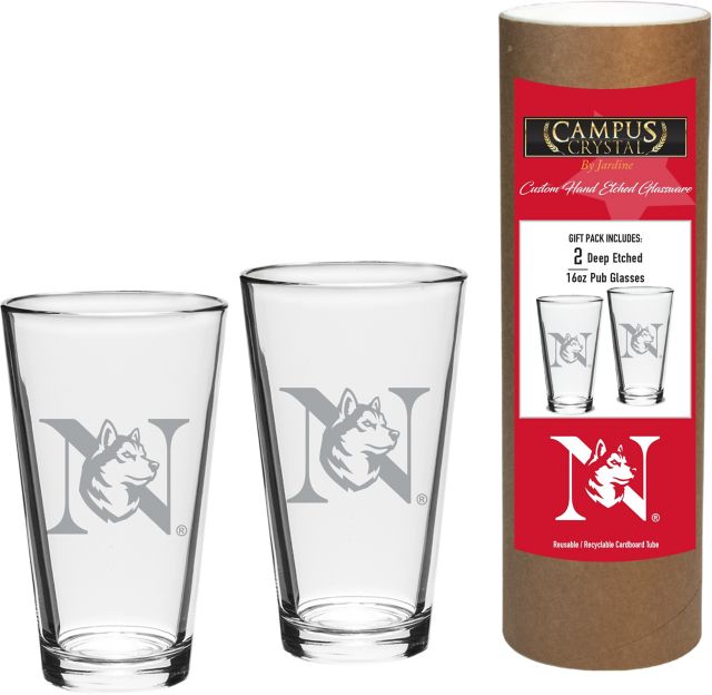 Northeastern University 16 oz. Etched Glass - Set of 2