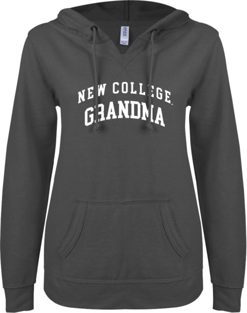 New College of Florida ENZA Womens V Notch Raw Edge Fleece Hoodie Grandma - ONLINE ONLY