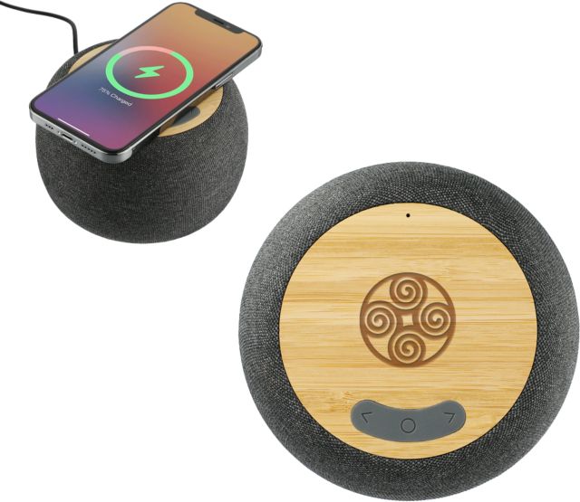 New College of Florida Garm Fabric & Bamboo Speaker with Wireless Charging Primary Engraved - ONLINE ONLY