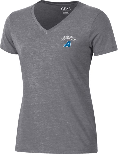 Assumption University Greyhounds Women's Triblend V-Neck Short Sleeve T-Shirt