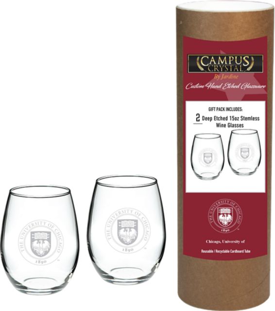 The University of Chicago Stemless Tumbler Glass Set