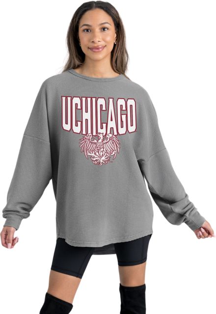 The University of Chicago Women's Crewneck Essential Corded Pullover with Ribbed Knit Cuff Detail