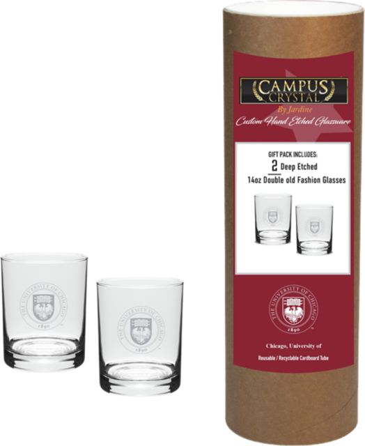 The University of Chicago 14 oz. Double Old Fashion Glass - Set of 2