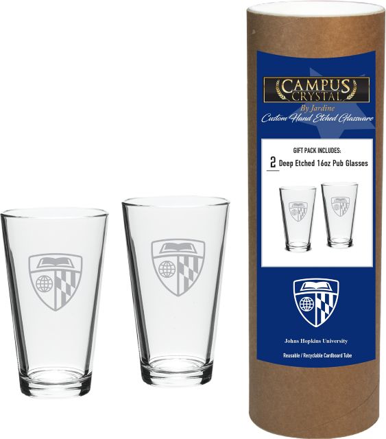 Johns Hopkins University 16 oz. Etched Glass, Set of 2