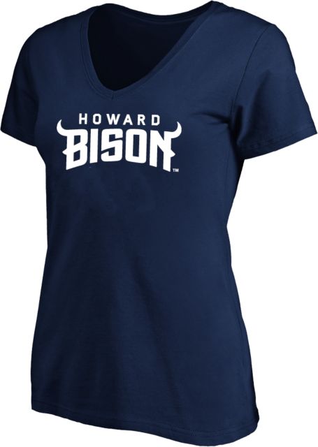 Howard Womens Plus V Neck T Shirt Howard University Bison Head Wordmark - ONLINE ONLY