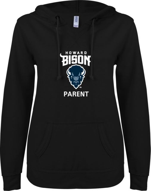 Howard ENZA Womens V Notch Raw Edge Fleece Hoodie Howard University Parent - ONLINE ONLY