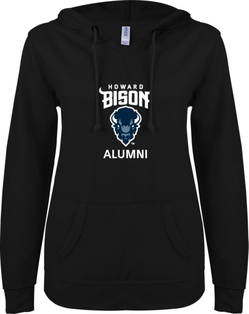 Howard ENZA Womens V Notch Raw Edge Fleece Hoodie Howard University Alumni - ONLINE ONLY