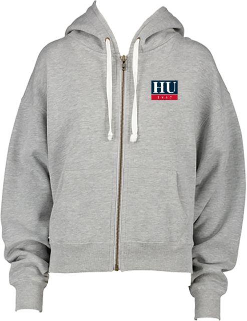 Howard ENZA Womens Boxy Full Zip Hood Howard University Bison Head Wordmark - ONLINE ONLY