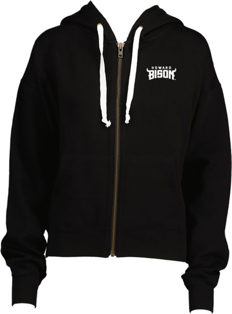Howard ENZA Womens Boxy Full Zip Hood Howard University Bison Head Wordmark - ONLINE ONLY