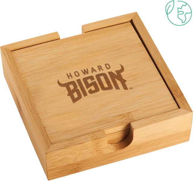 Howard Bamboo Coaster Set Howard University Athletic Wordmark Engraved - ONLINE ONLY