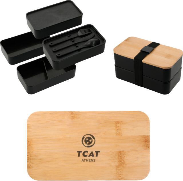TCAT Athens Stackable Bamboo Fiber Bento Box  Primary Stacked Engraved - ONLINE ONLY