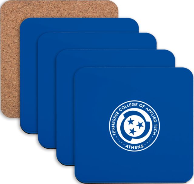 TCAT Athens Hardboard Coaster w/Cork Backing 4/set  Campus Seal - ONLINE ONLY