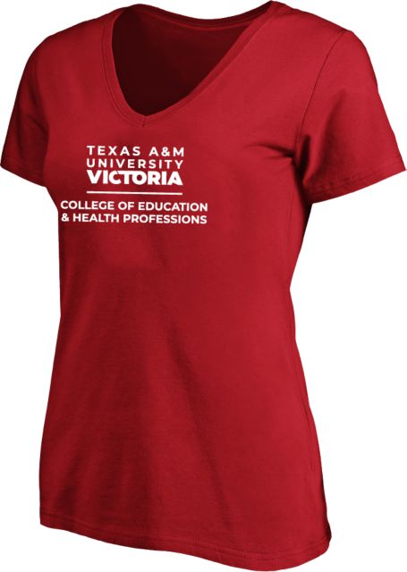 Texas A&M University Victoria Womens Plus  V-Neck T-Shirt TAMUV College of Education & Health Professions Flat - ONLINE ONLY