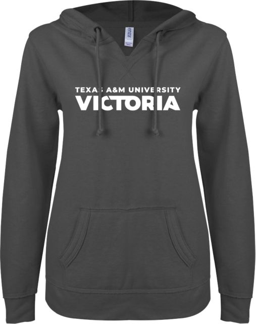 Texas A&M University Victoria ENZA Womens  Heather V Notch Raw Edge Fleece Hoodie Texas A&M University Victoria Flat - ONLINE ONLY