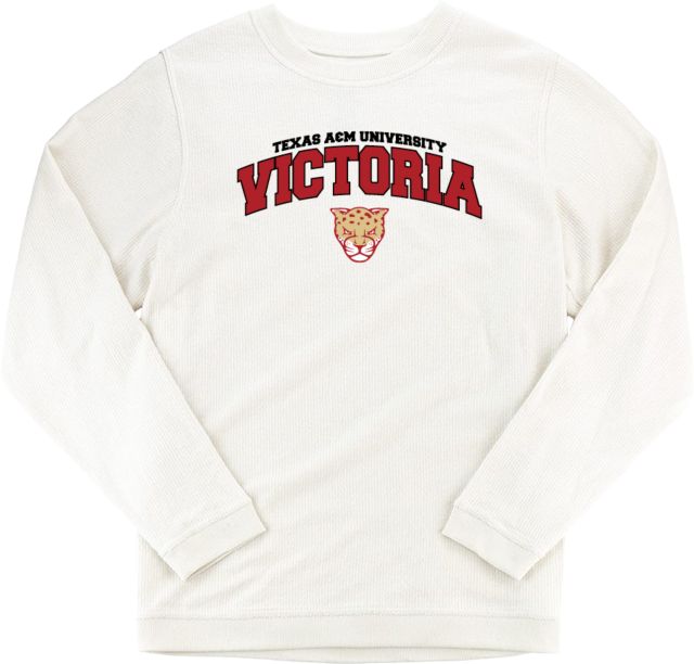 Texas A&M University Victoria Boxercraft Womens Cream Corded Crew TAMUV Collegiate Arched - ONLINE ONLY