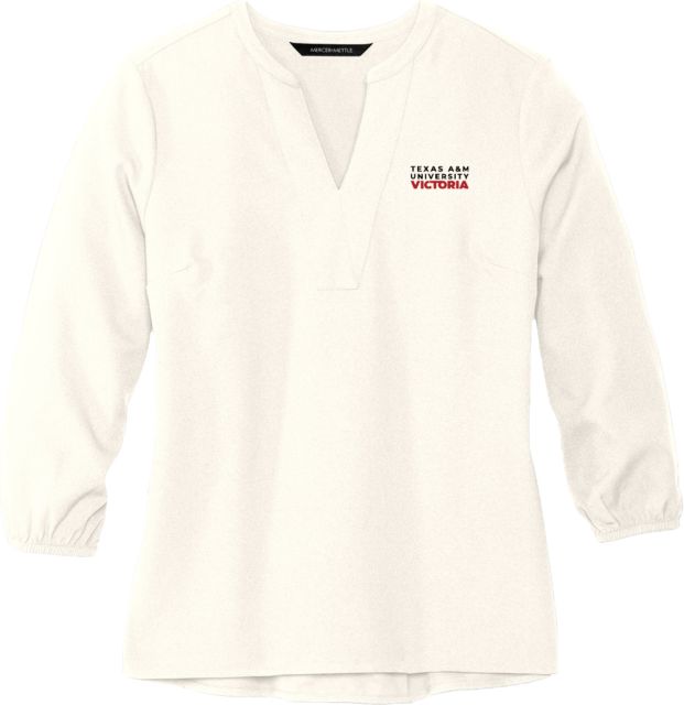 Texas A&M University Victoria Jaguars Mercer + Mettle Womens Ivory 3/4 Sleeve Crepe Blouse Texas A&M University Victoria Stacked - ONLINE ONLY