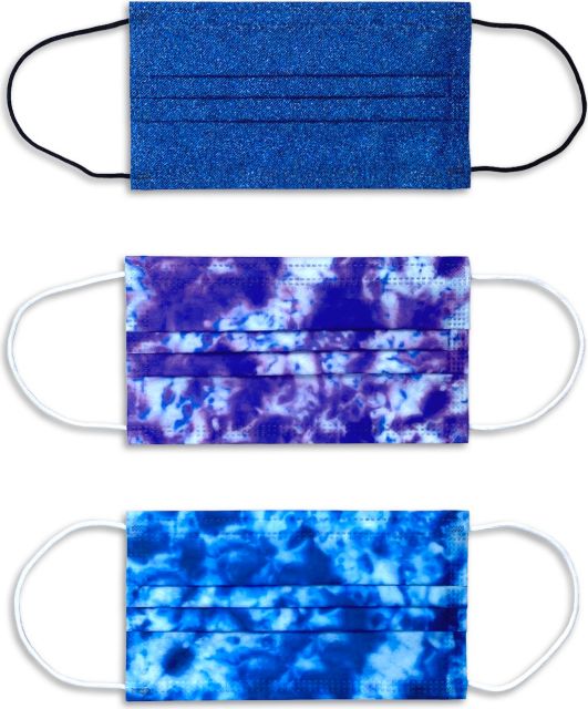 DISPOSABLE MASK BLUE DENIM 12-PACK, PURPLE TIE-DYE 12-PACK, AND BLUE TIE-DYE 12-PACK (36 TOTAL MASKS) - ONLINE ONLY