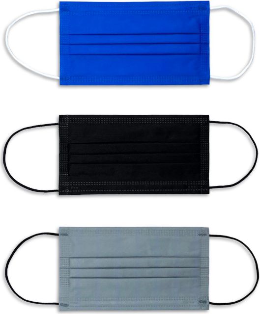 DISPOSABLE MASK SOLID ROYAL BLUE 12-PACK,  SOLID BLACK 12-PACK, AND SOLID GREY 12-PACK (36 TOTAL MASKS) - ONLINE ONLY