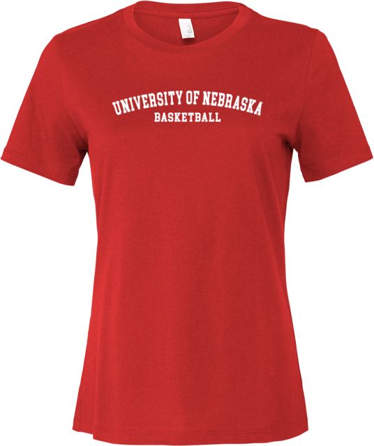 Nebraska Huskers Bella + Canvas Womens Relaxed Cotton T Shirt University of Nebraska Arched Basketball - ONLINE ONLY
