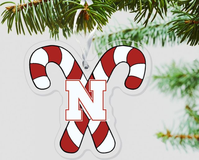 Nebraska Huskers Candy Cane 3" x 4" Etched Ornament