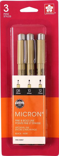 MICRON PEN 3 PIECE SET.5/.6/.8MM BLACK