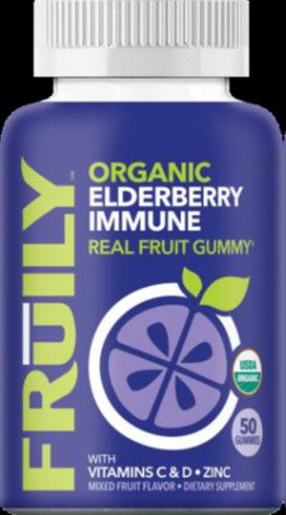 Fruily Organic Elderberry Immune Real Fruit Gummy - 50 Count