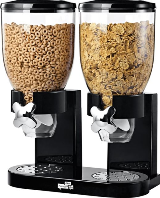 Honey-Can-Do Black Triple Canister Commercial Cereal Dispenser